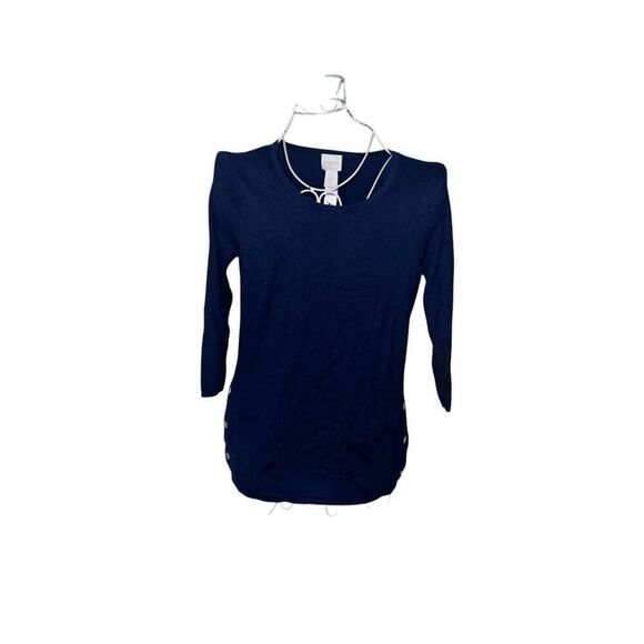 Beautiful WOMEN CHICO’S Chicos blue Knit Sweater button detail Bohemian Women Ca - Picture 1 of 9
